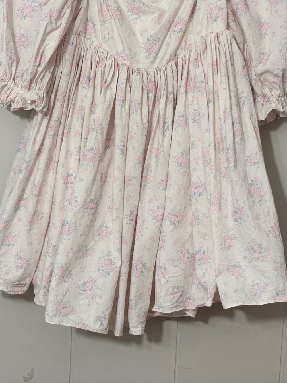 Mable Floral Puff Sleeve Square Neck Mini Dress White Pink Cottagecore S - Picture 11 of 11